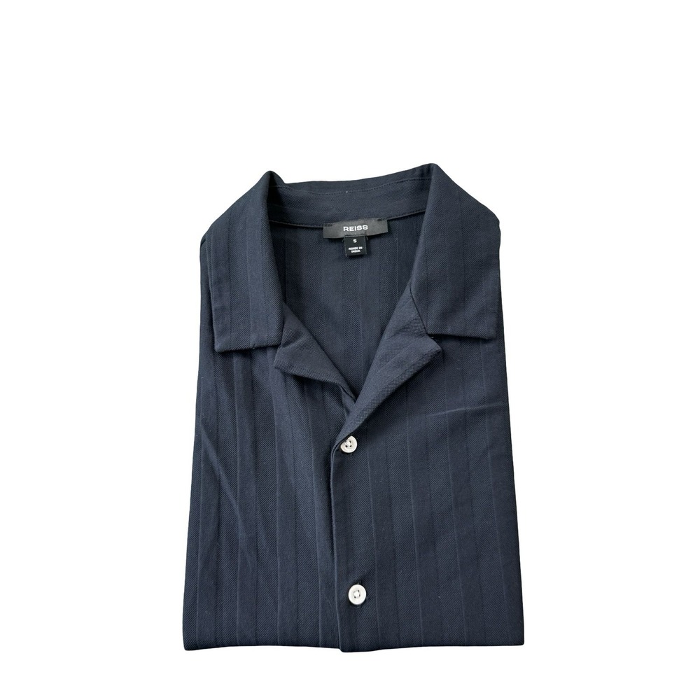 Reiss Sampson Black Knit Cotton Short Sleeve Button Front Shirt Mens Small